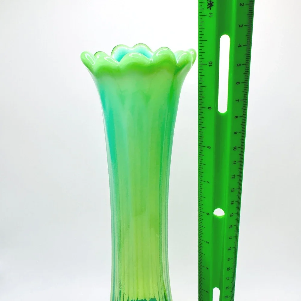 Vintage Green Opalescent Glass Vase 10